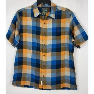 Woolrich Button Up‎ Shirt Short Sleeve Multicolored Mens Orange/Blue Large